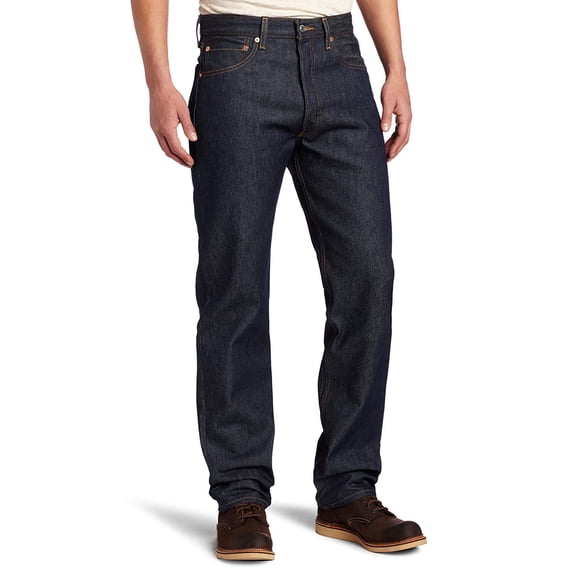 Levis Mens 501 Original Shrink-to-Fit Jeans Rigid Dark Wash - 46x32L