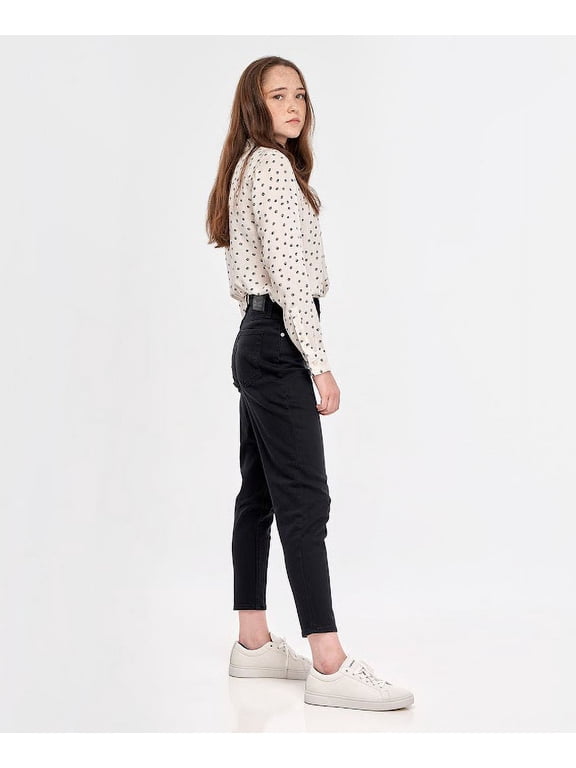BLACK Women's High Rise Tapered Leg Mom Jeans, US 24x29