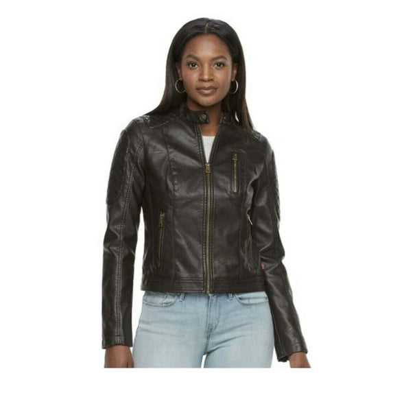 Levi's BROWN Women's Faux Leather Moto Racer Jacket, L