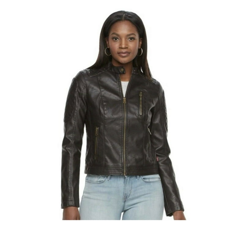 Levi's leather clearance moto jacket women's