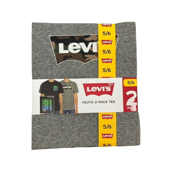 Levi's Boy's Youth 2 Pack Short Sleeve Graphic Logo T-Shirt (Black/Grey Heather, 14/16)
