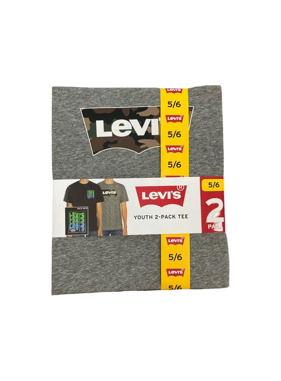Levi's Boy's Youth 2 Pack Short Sleeve Graphic Logo T-Shirt (Black/Grey Heather, 5/6)