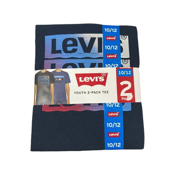 Levi's Boy's Youth 2 Pack Short Sleeve Graphic Logo T-Shirt (Navy/Blue Heather, 7/8)