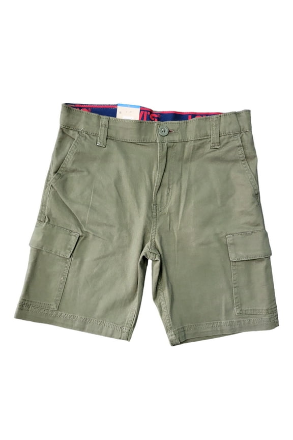 Boy's Zip Fly & Button Closure Belt Loops Adjustable Waistband Shorts (Olive, 10)