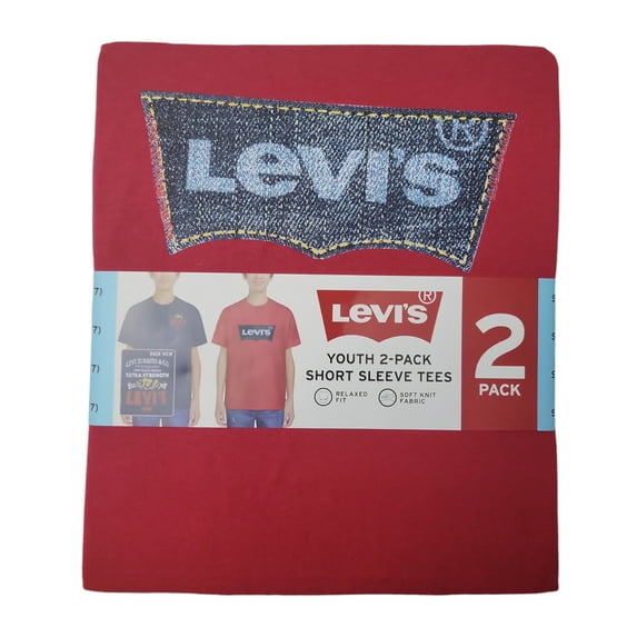 Levi's Boys 2 Pack Comfortable Ribbed Crewneck Breathable Short-Sleeve Tees (Red/Navy, XL (14/16))