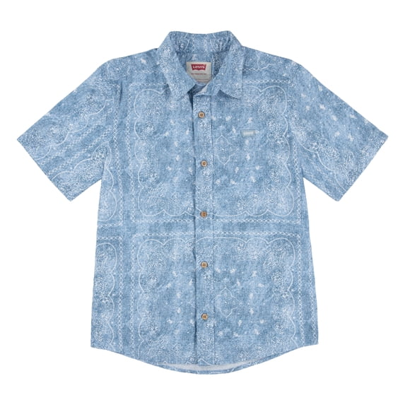 Levi's Boys' Cotton Jacquard Button Up Shirt with Short Sleeves, Sizes 4-20