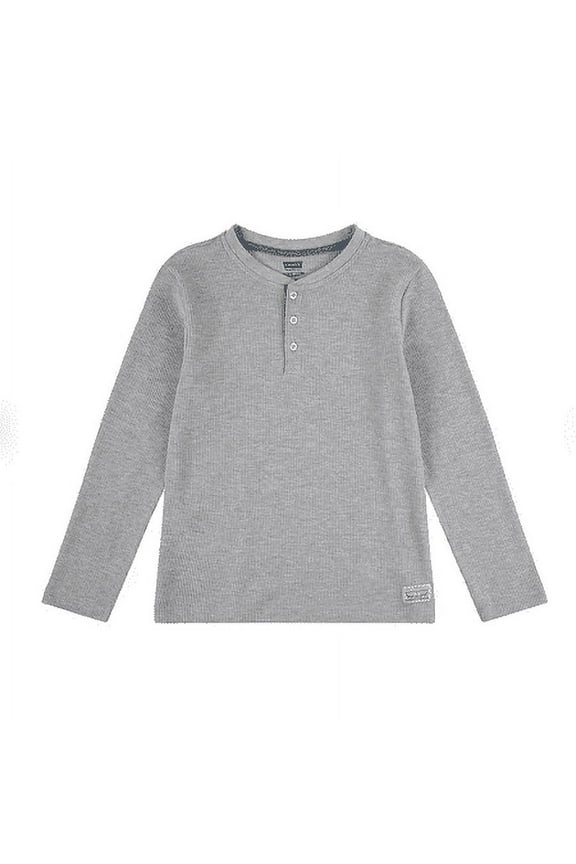 Boys Thermal Henley Long Sleeve Tee (Grey Heather, L)