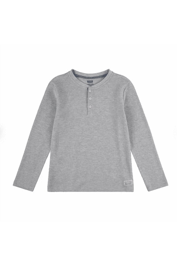 Boys Thermal Henley Long Sleeve Tee (Grey Heather, XS)