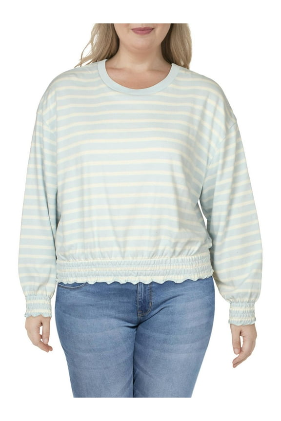 California Womens Juniors Paloma Cropped Striped Sweatshirt Blue XL