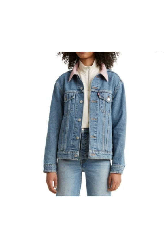 Cotton Ex-Boyfriend Corduroy-Collar Denim Trucker Jacket