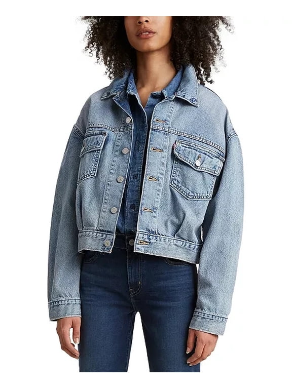 Cotton Oversized Utility Denim Trucker Jacket Women's Size XS
