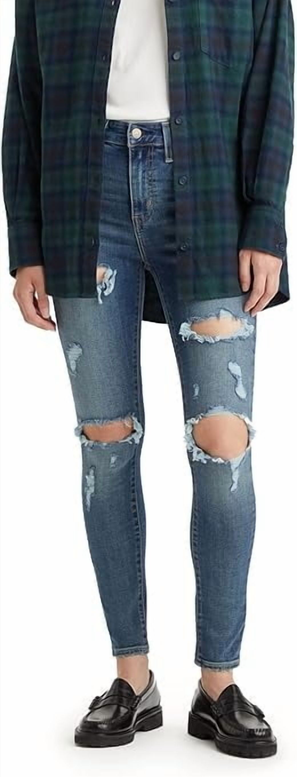 Levi's DARK INDIGO DESTRUCTED Women's 721 High Rise Jeans, US 10 Short| W30 L30