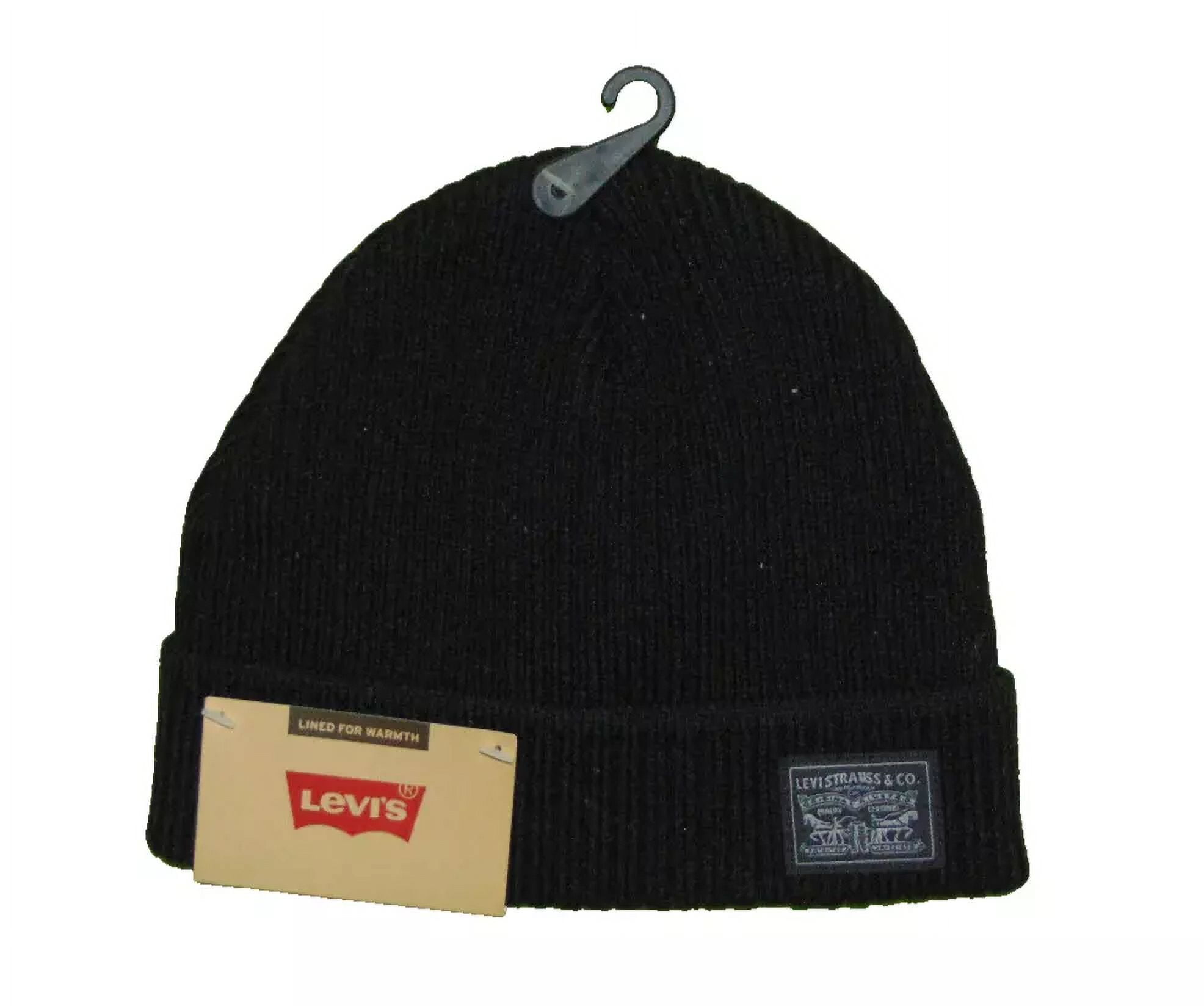 Levi's Fleeced Lined Black Beanie, rib knit fold over