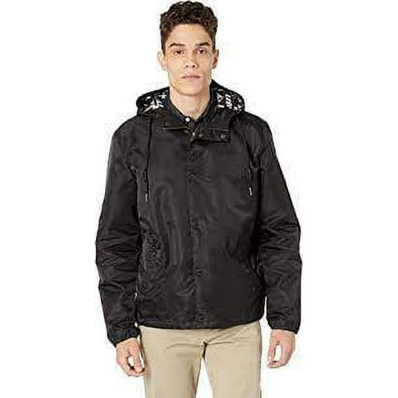 Levi's Flight Satin Hooded Coaches Jacket, Black Printed Lining, XL