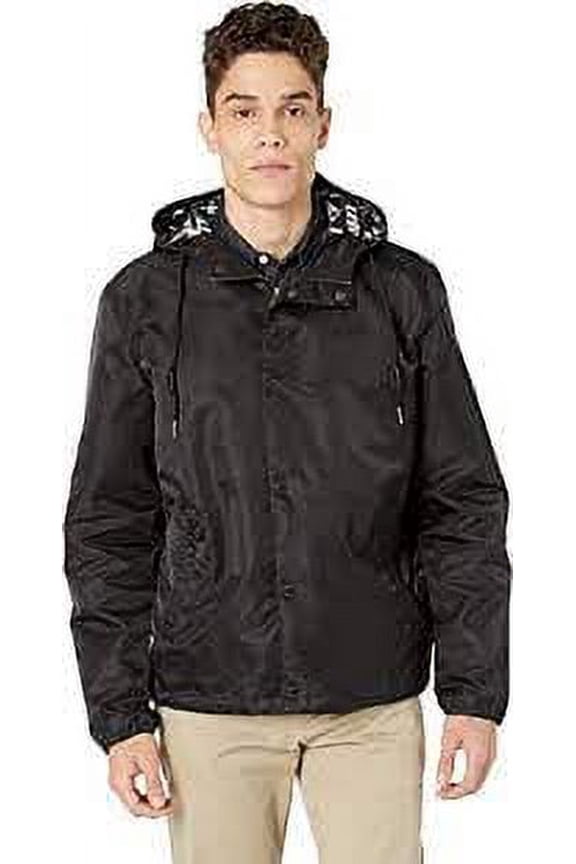 Flight Satin Hooded Coaches Jacket, Black Printed Lining, XL