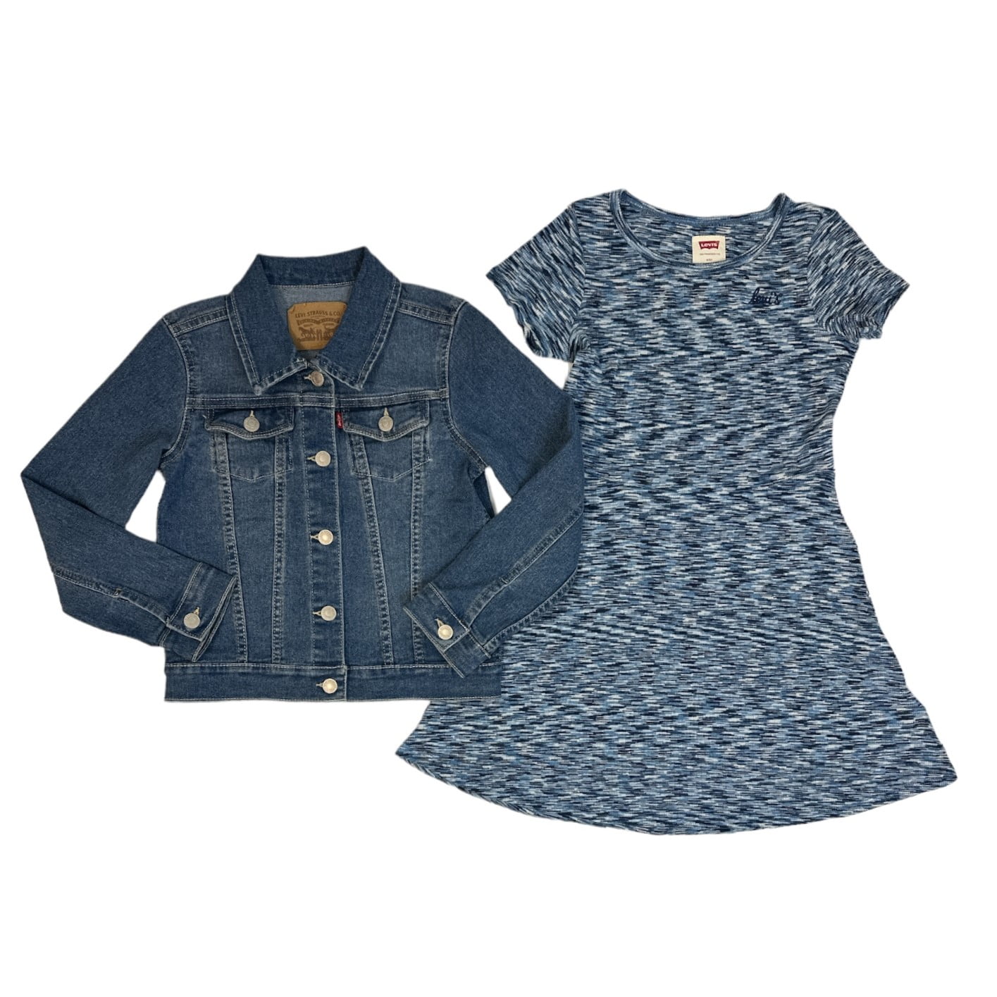 Levi s Girl s 2 Piece Denim Jacket A Line Style Short Sleeve Dress Set Blue Medium Denim 6 6X