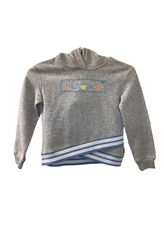 Girls' High Rise Pullover Hoodie Lightweight Fleece Crossover Hem Gray S