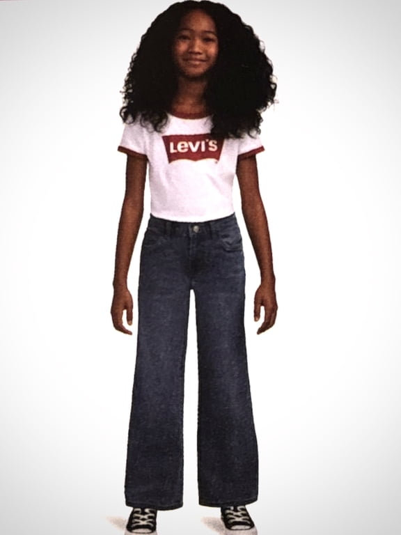 Girls' Wide Leg Jeans, Stretch Denim, High Rise, Blue Wash, Size 8