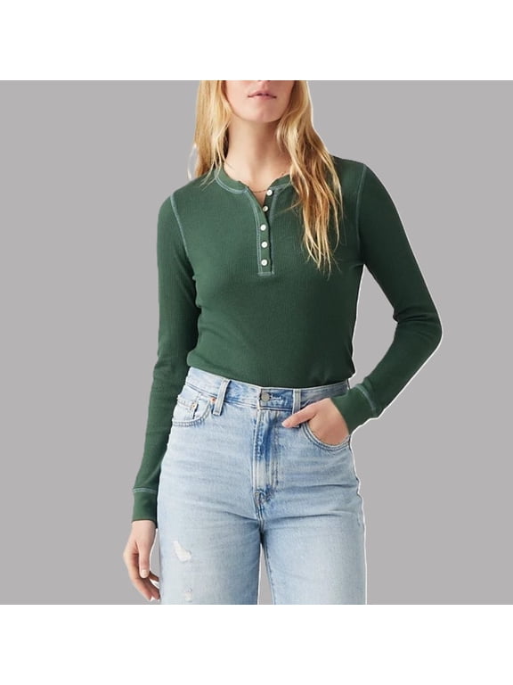 Plus Size Jakob Slim-Fit Long-Sleeve Henley Top Women's 2X Python Green