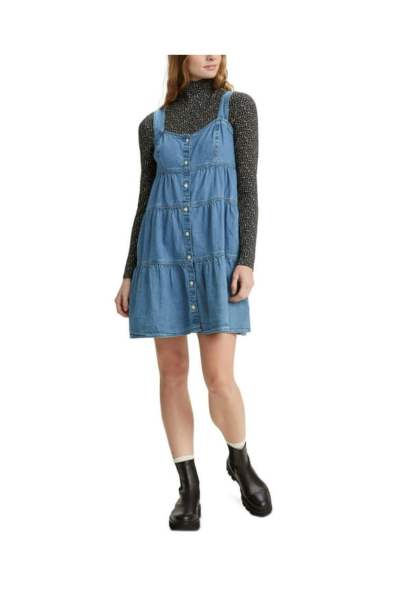 Levis Joni Cotton Tiered Denim Dress, X-Small, Blue,