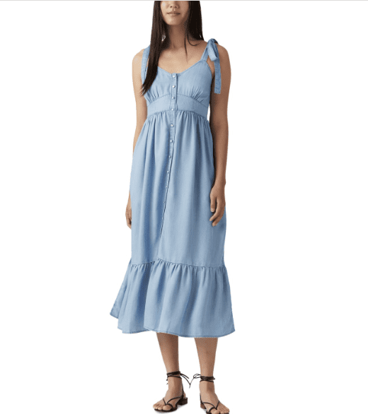 knee length dresses for ladies Red Check Ruffle Trim Tiered Levi Maxi Dress
