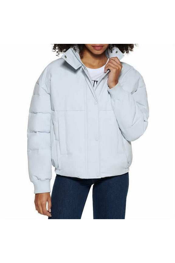 Ladies' Cinched Puffer Jacket Zipper Closure (Blue, Small)