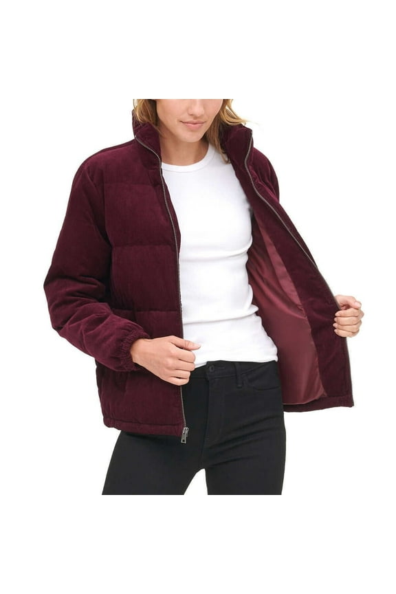 Ladies' Corduroy Jacket Full Zip Coat Burgundy Small