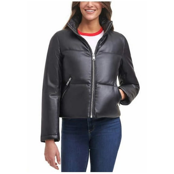 Levi's Ladies' Faux Leather Puffer Jacket (Black, Large)