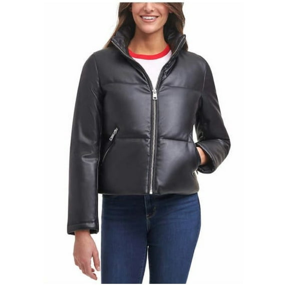 Levi's Ladies' Faux Leather Puffer Jacket (Black, Large)