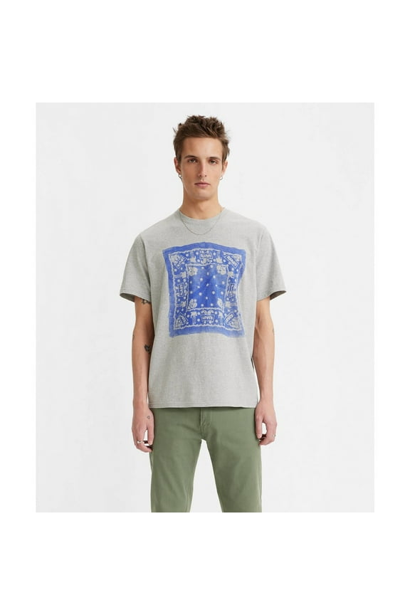 Men's Bandana Print Short Sleeve T-Shirt - (Light Gray, Small)