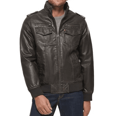 Levi's Men's Brown Faux Leather Aviator Bomber Jacket, Medium