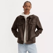 Levis Mens Brown Faux Leather Trucker Jacket, Medium