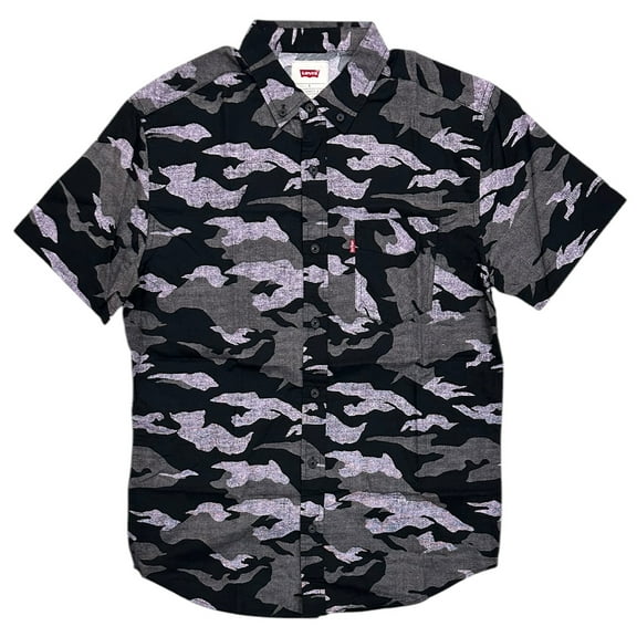 Levi's Men's Camarillo Camo Short Sleeve Button Up Shirt (Small, Black/Purple Camo)