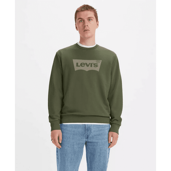 Levi's Men's Casual Fit Batwing Logo Pullover Sweatshirt - (Dark Olive Green, Medium)