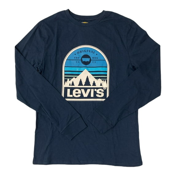 Levi's Men's Classic Fit Long Sleeve Graphic Logo T-Shirt (Navy, L)
