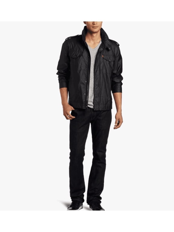 Men's Coated Military Jacket, Black, XX-Large