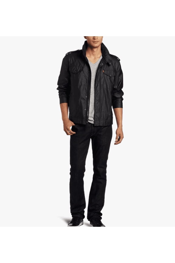 Men's Coated Military Jacket, Black, XX-Large