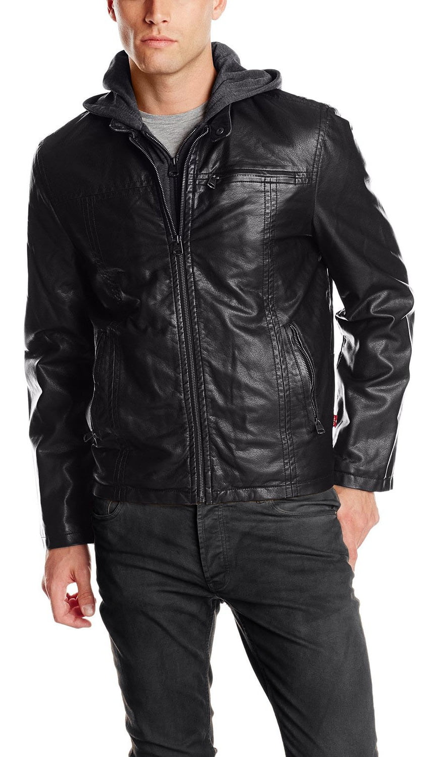 Levis leather hooded jacket hotsell