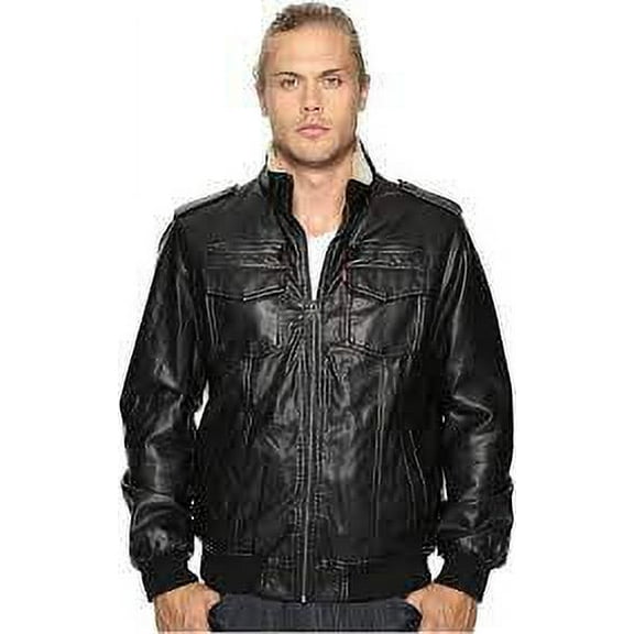 Levi's Men's Faux Leather Sherpa Aviator Bomber Jacket, Black, X-Small