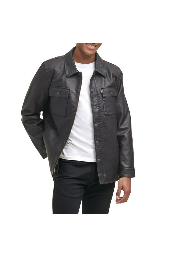 Men's Faux Leather Sherpa Lined Trucker Jacket, Brown, Size X-Large