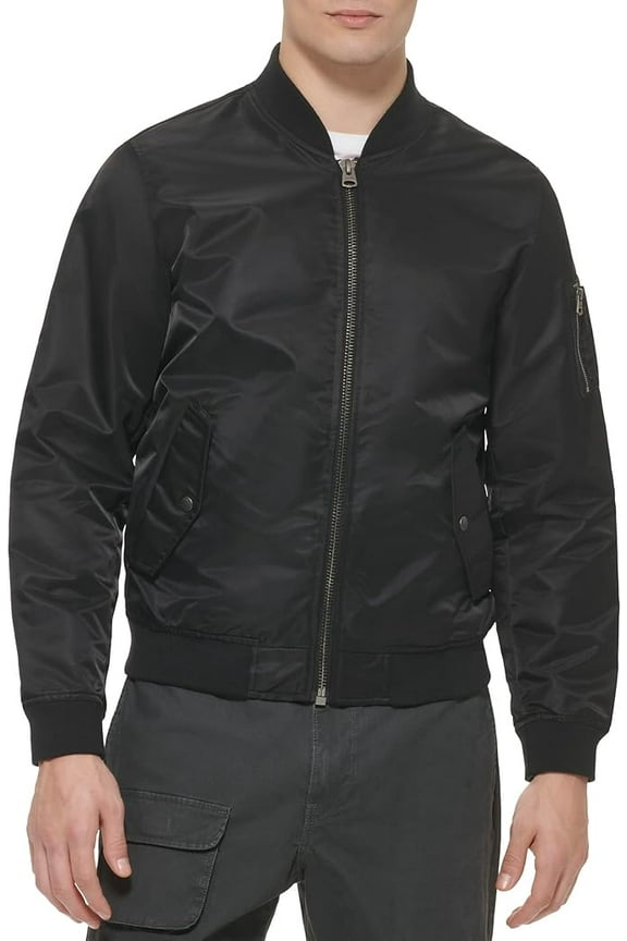 Men's Flight Satin Bomber Jacket XXL Black
