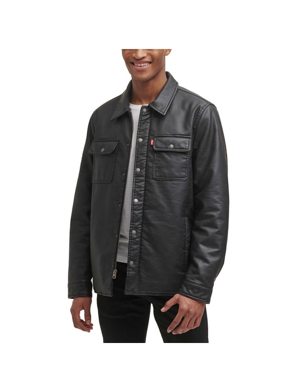 Levi’s Men’s Full Fleece Lining Faux Leather Jacket, Black, Medium