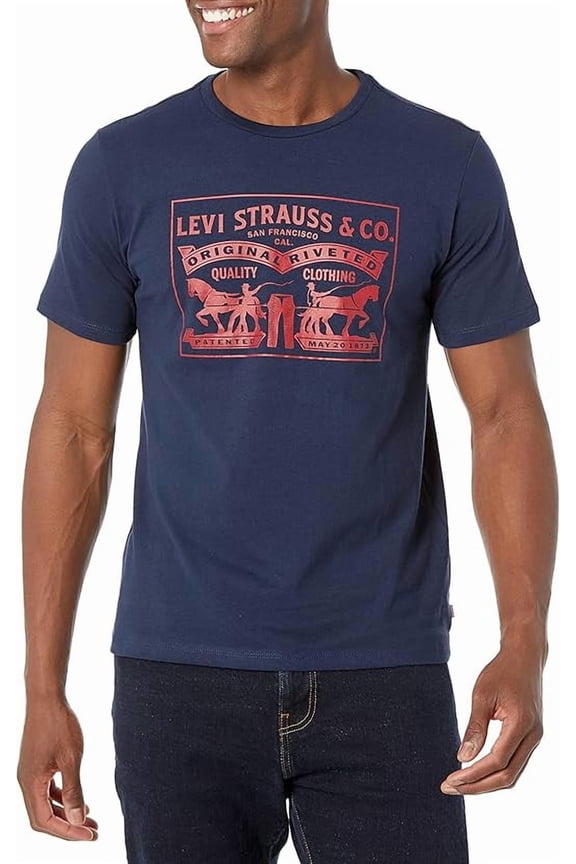 Men's Logo Patent Horse Graphic T-Shirt Navy Small US