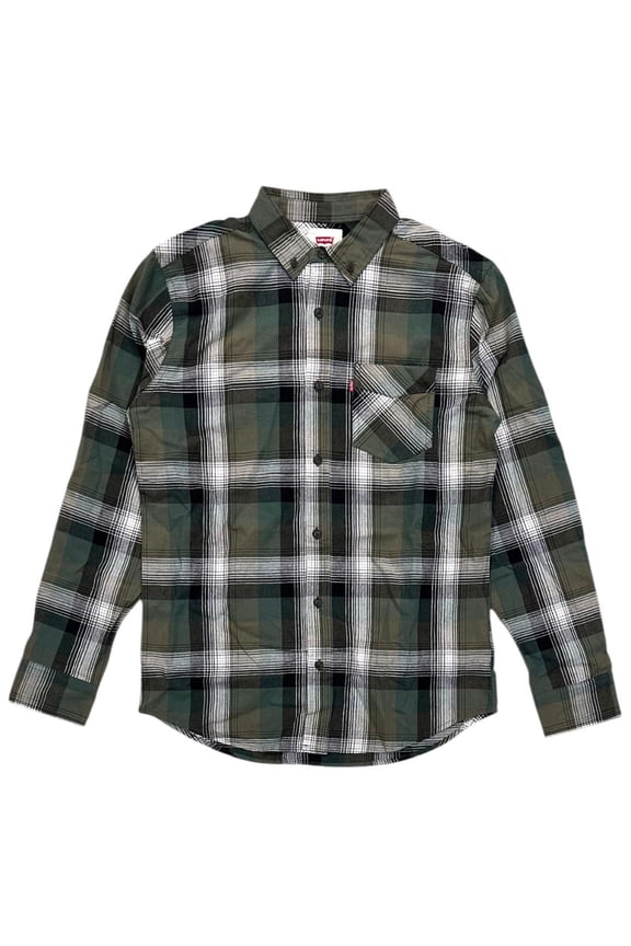 Men's Rigdon Plaid Long Sleeve Button Up Shirt (Small, Olive)