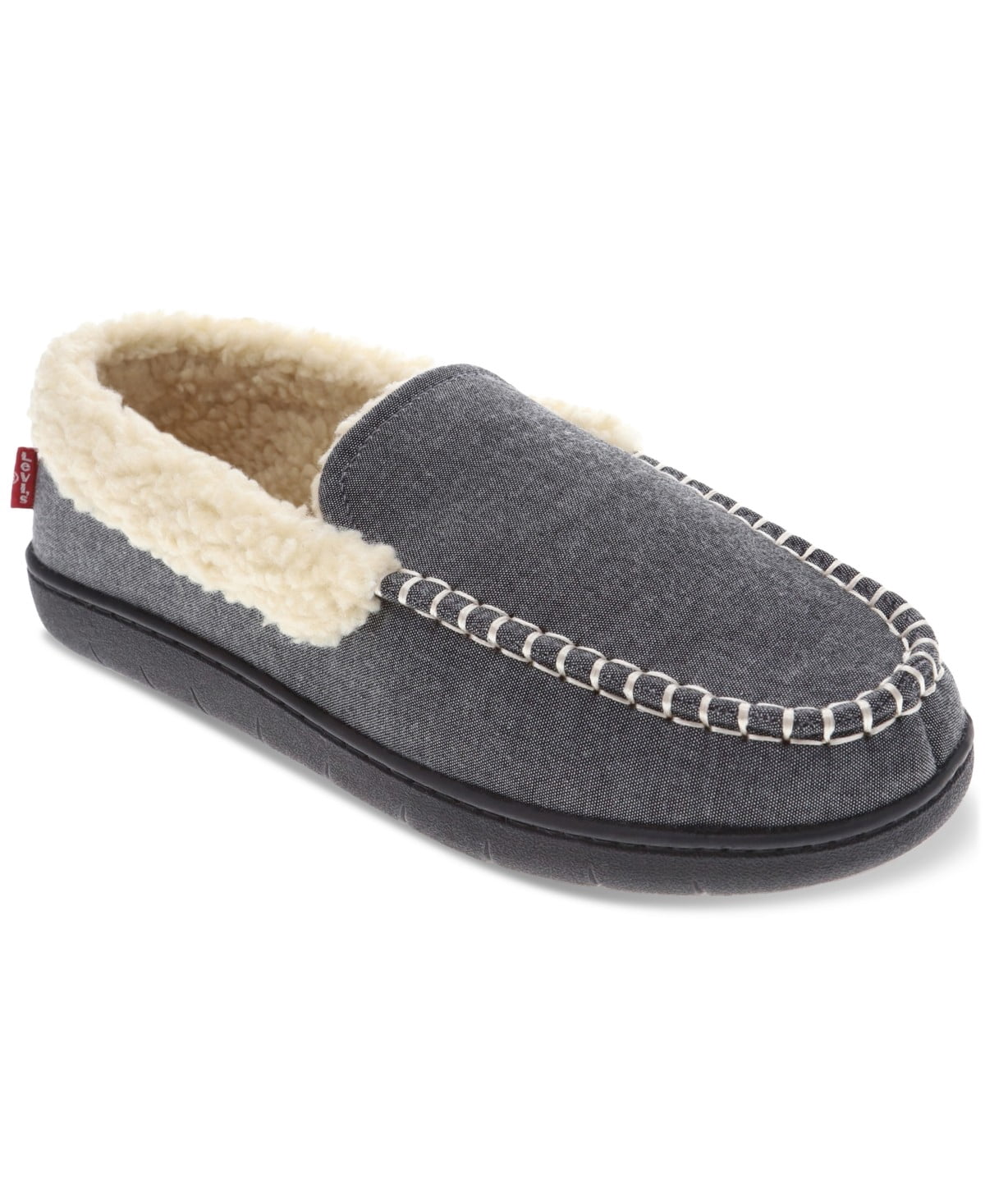 LEVI\'S Slide Slippers Mens Size 8 - 9 Gray Microsuede Sherpa Lined Plush Comfort Levi main image 3