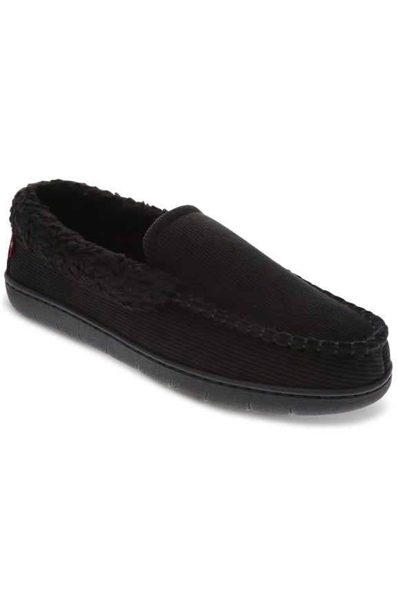 Men's Roger Faux-Sherpa Corduroy Slippers - Black Mono