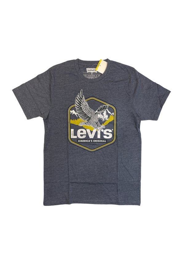 Men's Short Sleeve Crew Neck Graphic Logo T-Shirt (Navy, S)