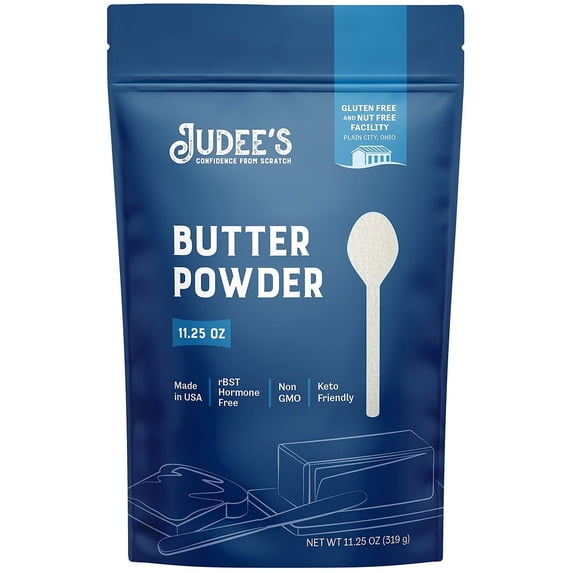 Judee s Butter Powder 11.25 oz - 100% Non-GMO and Keto-Friendly - rBST Hormone-Free - Gluten-Free and Nut-Free - Made from 100% Real Butter - Baking Ready Ingredient - Made in USA Butter 11.25 Ounce