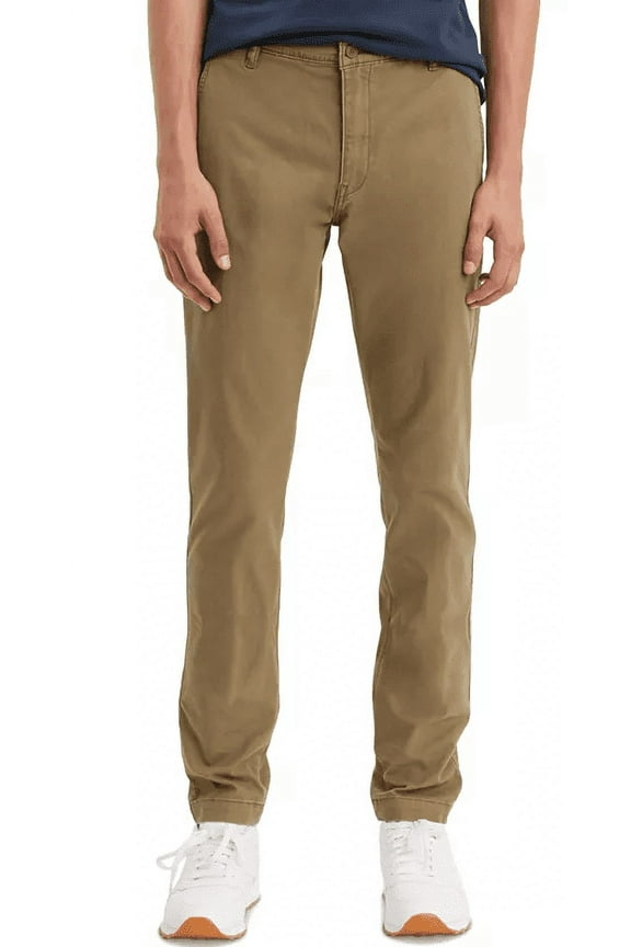 Mens Solid Casual Chino Pants, Brown, 33W x 32L