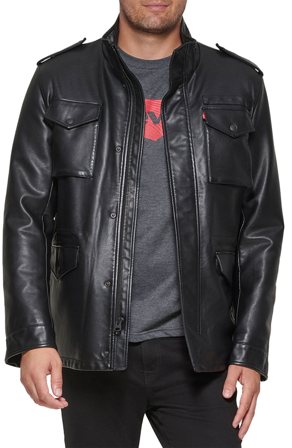 Levi's Mens Faux Leather Four Pocket Military Jacket Large Black - NWT ...